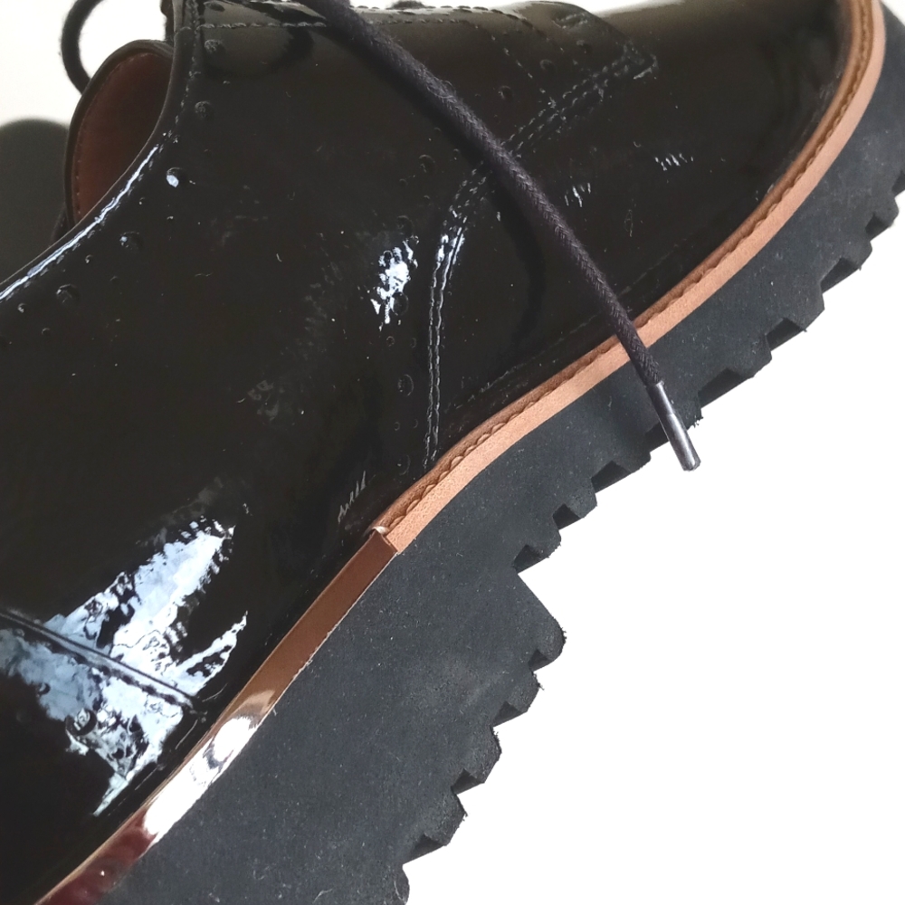 Franco Sarto Black Patent Leather Loafer Brogues Oxford Lace Lug Sole Shoes 8 - Picture 7 of 10